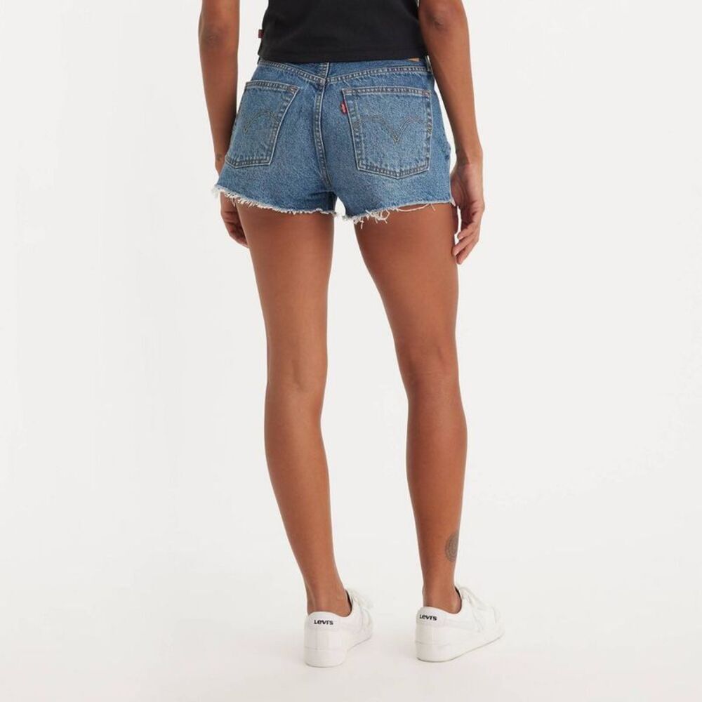 Levi's 501 Original Fit Women's High-Rise Frayed Jean Denim Shorts Blue 24
